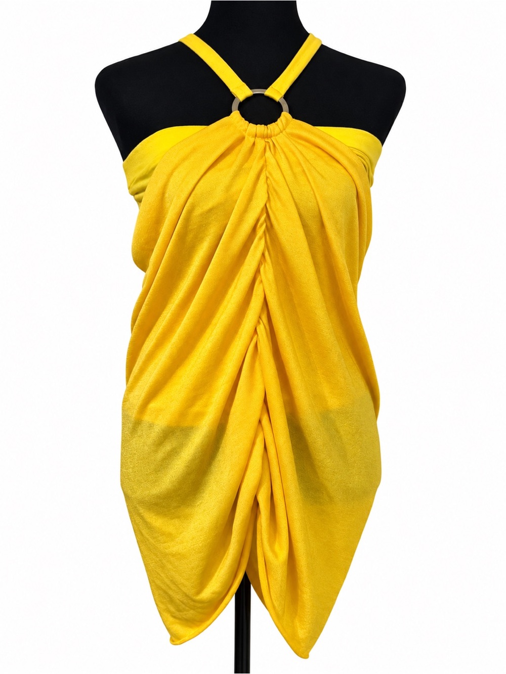 e’des Yellow Halter Top O-Ring Draped Ruched Y2K Italian